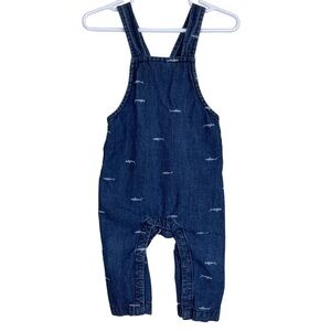 Tea Collection 100% Cotton Shark Print Denim Overalls Snap Closure Size 9-12 Mo